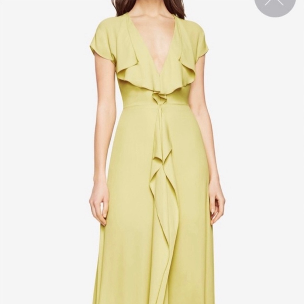 BCBG MAXAZRIA EVETTE V-NECK FURRLE Front Slit Maxi Dress